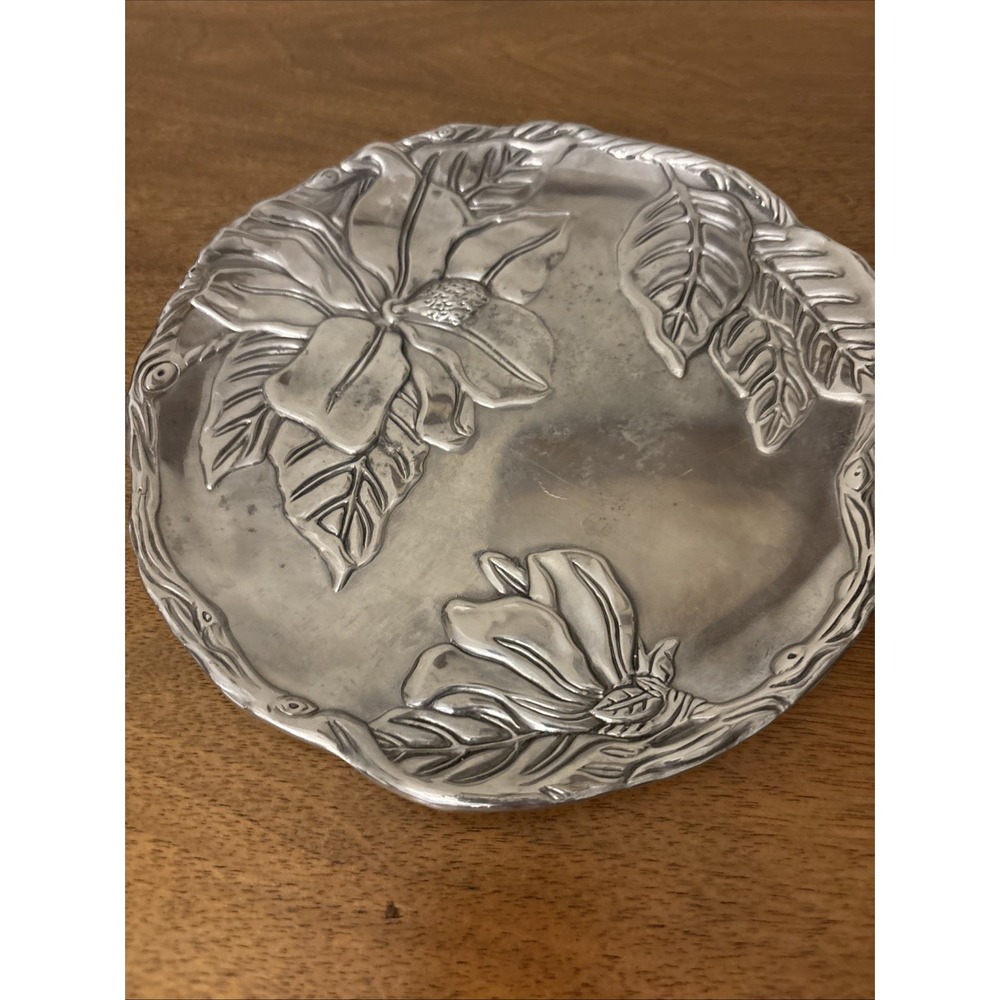 Arthur Court Magnolia 8" Plate Tray Cheese Cast Aluminum EUC In Open Box
